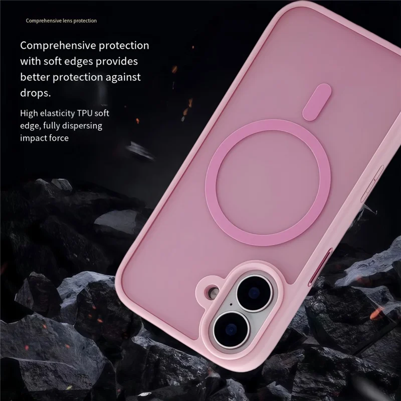 For iPhone 17 Magnetic Case Skin Touch TPU Acrylic Phone Back Cover - Pink