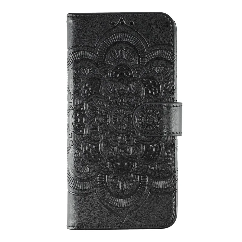 For OnePlus Ace 5 5G / Ace 5 Pro 5G / 13R 5G Case PU Leather Mandala Imprinted Design Wallet Phone Cover with Wrist Strap - Black