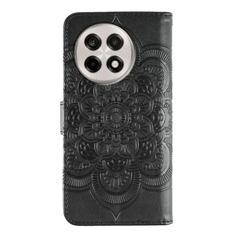 For OnePlus Ace 5 5G / Ace 5 Pro 5G / 13R 5G Case PU Leather Mandala Imprinted Design Wallet Phone Cover with Wrist Strap - Black