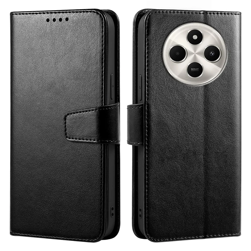 Phone Case For Xiaomi Redmi A4 5G / A3 Pro 4G / 14C 4G / 14R 5G / Poco C7 , Stand Card Holder Wallet Leather Cover - Black