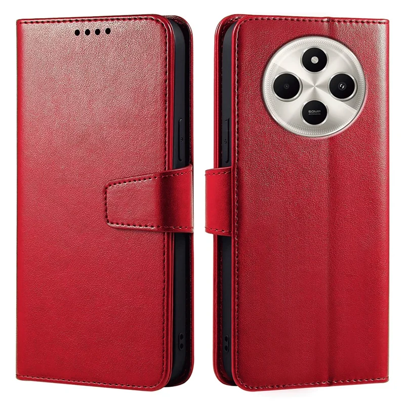 Phone Case For Xiaomi Redmi A4 5G / A3 Pro 4G / 14C 4G / 14R 5G / Poco C75 , Stand Card Holder Wallet Leather Cover - Red