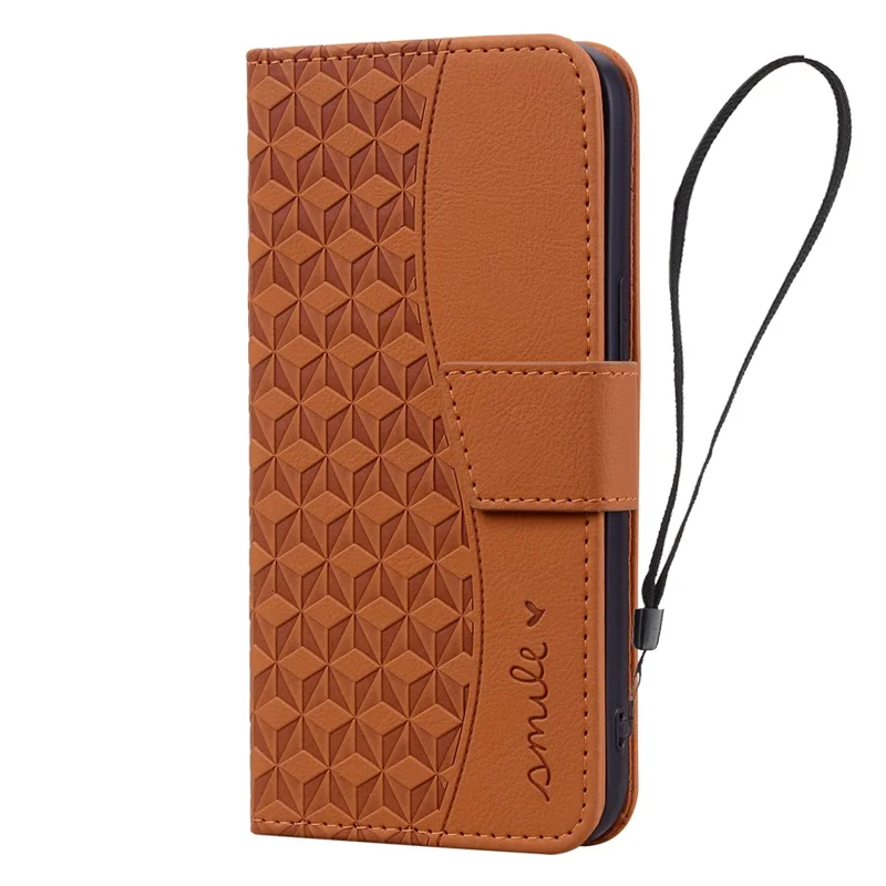 Cover a portafoglio per Samsung Galaxy Z Fold7 5G con motivo a rombi, con cinturino da polso - Marrone