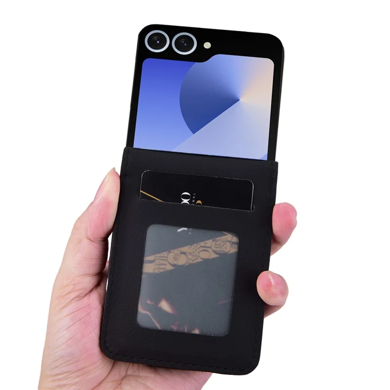 For Samsung Galaxy Z Flip7 5G Case Rhombus Pattern Leather Phone Cover with Wrist Strap - Black