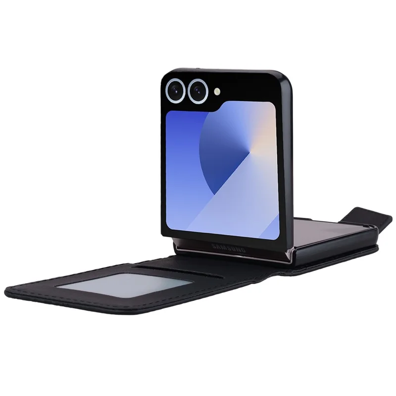For Samsung Galaxy Z Flip7 5G Case Rhombus Pattern Leather Phone Cover with Wrist Strap - Black