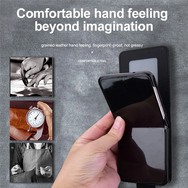 For Samsung Galaxy Z Flip7 5G Case Rhombus Pattern Leather Phone Cover with Wrist Strap - Black