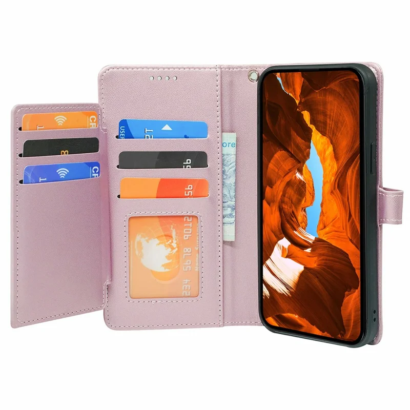 For Samsung Galaxy A06 4G Case with 9 Card Slots PU Leather Stand Phone Cover - Rose Gold