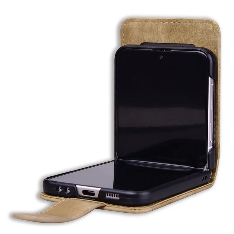 Cover per Samsung Galaxy Z Flip7 5G con Gatto e Fiori di Ciliegio in Pelle con Slot per Carte - Marrone