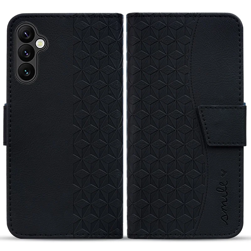 Capa para Samsung Galaxy A16 4G / 5G / A26 5G / A17 com Padrão de Losango, Carteira de Couro com Alça de Pulso - Preto