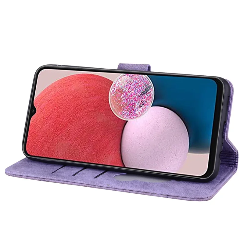 Capa de Celular para Samsung Galaxy A16 4G / 5G / A26 5G / A17, Capa de Couro com Suporte Dobrável - Gato de Flor de Cerejeira Estampado - Roxo