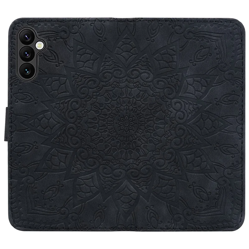Phone Case For Samsung Galaxy A16 4G / 5G / A26 5G / A17 , Flower Imprinted PU Leather Wallet Flip Cover with Wrist Strap - Black