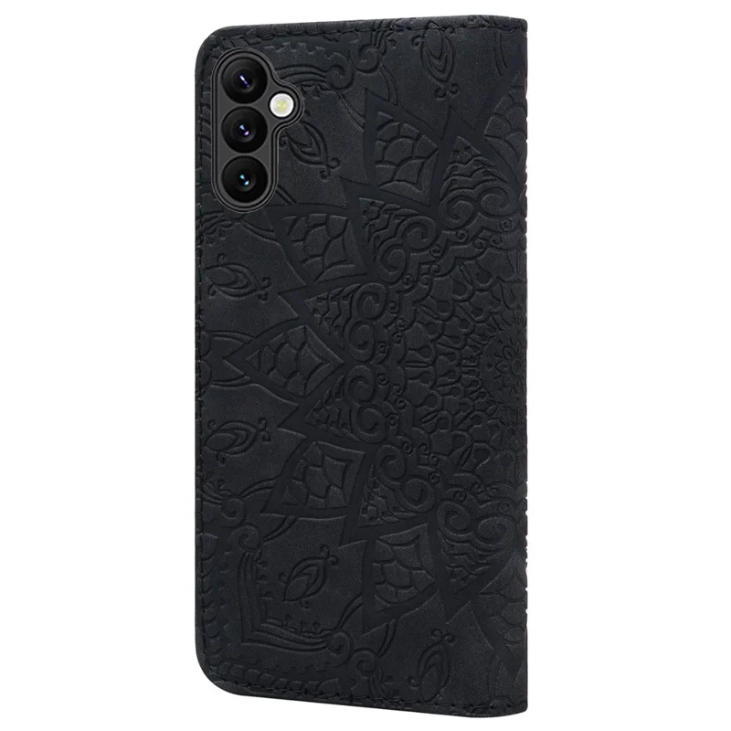 Phone Case For Samsung Galaxy A16 4G / 5G / A26 5G / A17 , Flower Imprinted PU Leather Wallet Flip Cover with Wrist Strap - Black