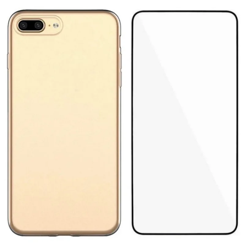WANLONFENG Serie LW per iPhone 8 Plus / 7 Plus Cover in TPU da 1,5 mm con Pellicola in Vetro Temperato (Foro Grande per Obiettivo)