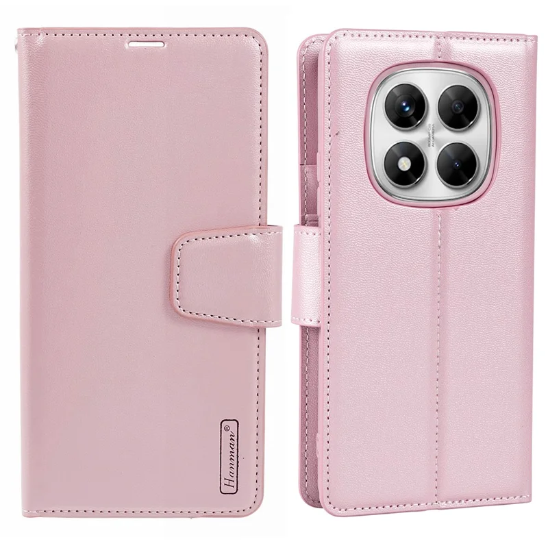 HANMAN Mill Series for Xiaomi Redmi Note 14 Pro 4G Case Wallet Stand PU Leather Phone Cover - Rose Gold