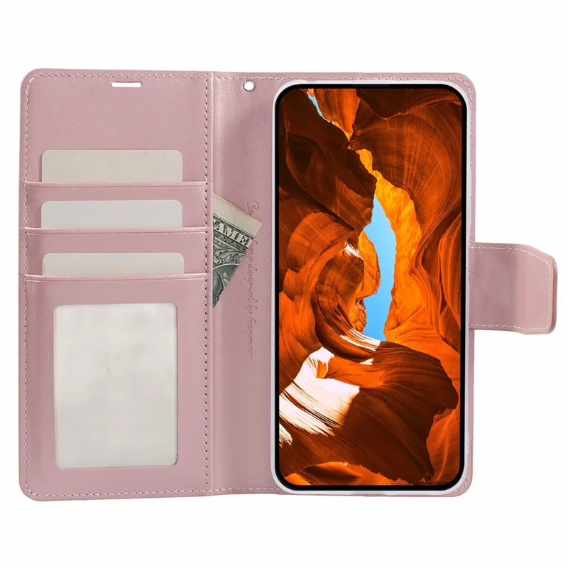 HANMAN Mill Series for Xiaomi Redmi Note 14 Pro 4G Case Wallet Stand PU Leather Phone Cover - Rose Gold