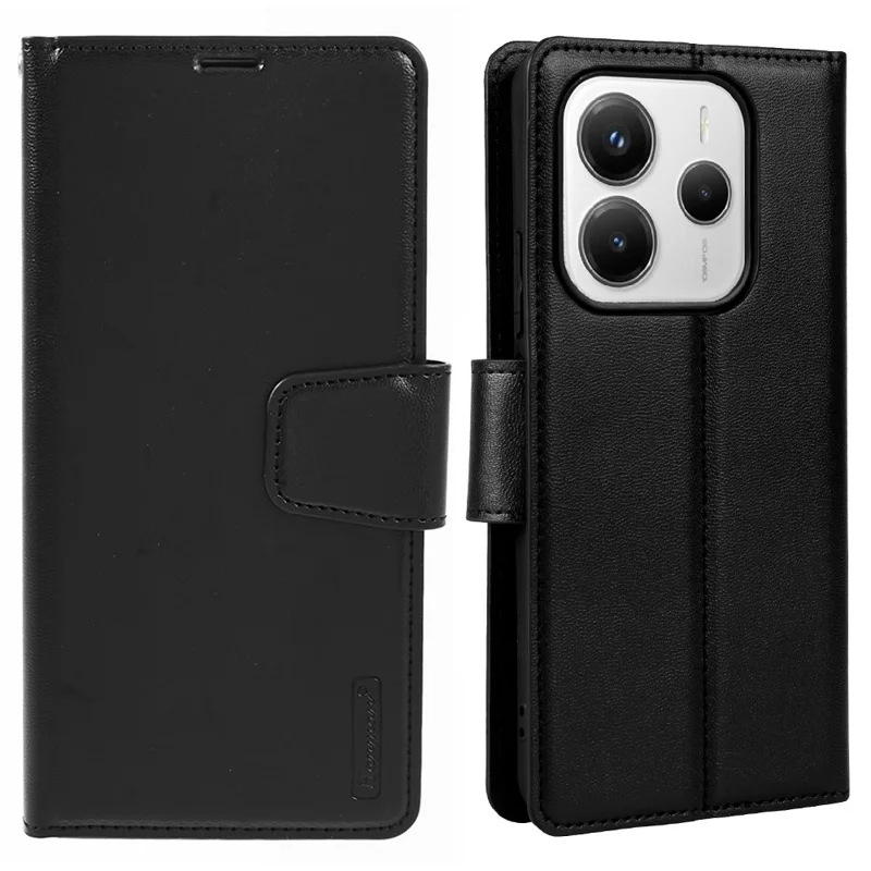 HANMAN Mill Series for Xiaomi Redmi Note 14 4G (163.25mm) Case Wallet Stand PU Leather Phone Cover - Black