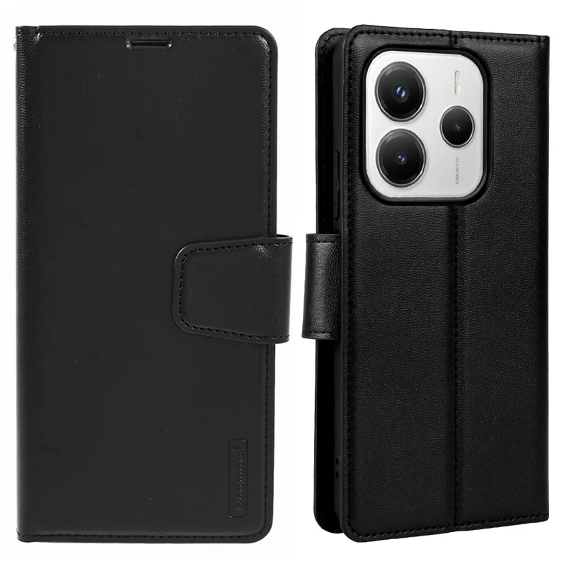 HANMAN Mill Series for Xiaomi Redmi Note 14 4G (164.84mm) Case Wallet Stand PU Leather Phone Cover - Black