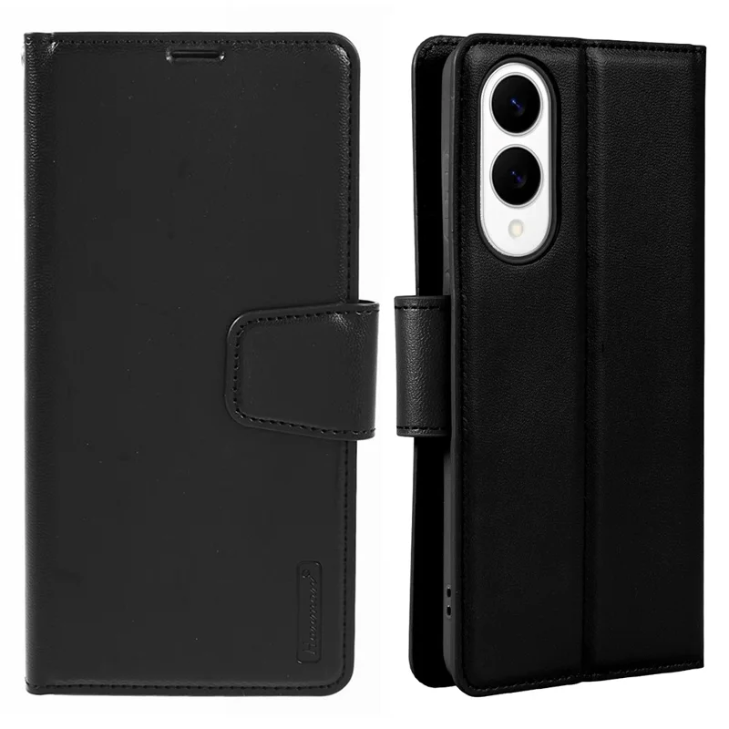 HANMAN Mill Series for Samsung	Galaxy S25 Edge Case Wallet Stand PU Leather Phone Cover - Black