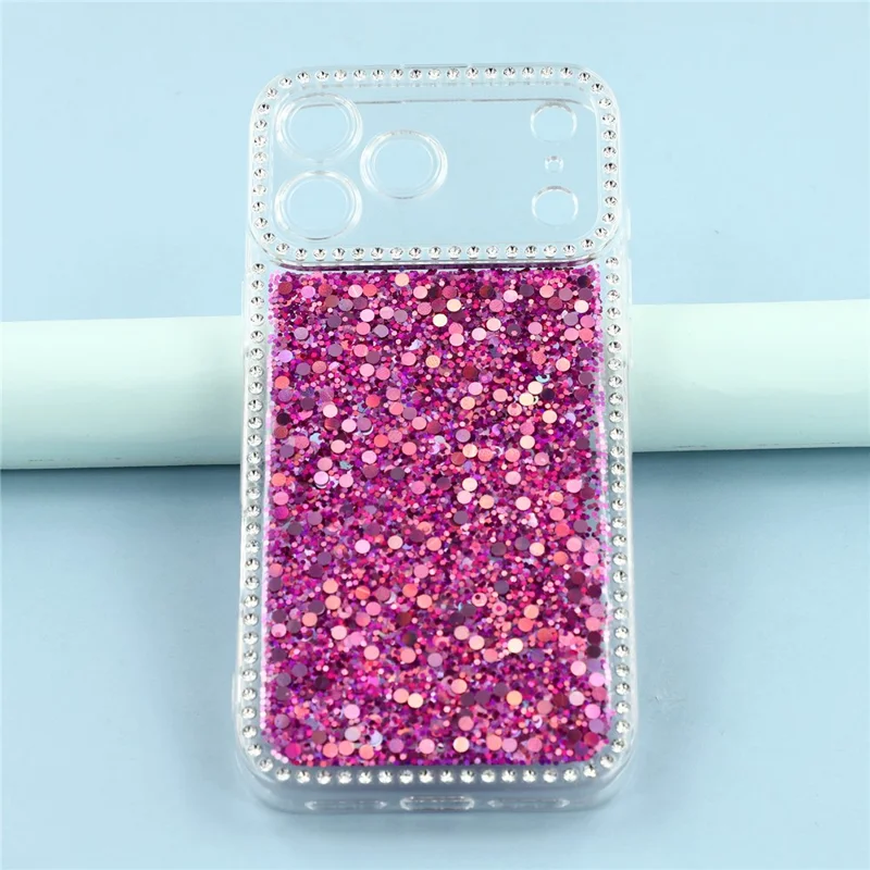 For iPhone 17 Pro Case Rhinestone Edge Glitter Epoxy TPU Phone Cover - Purple