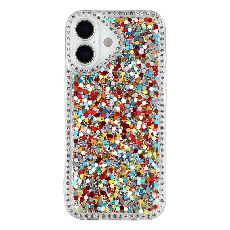 For iPhone 16 Case Rhinestone Edge Glitter Epoxy TPU Phone Cover - Colorful
