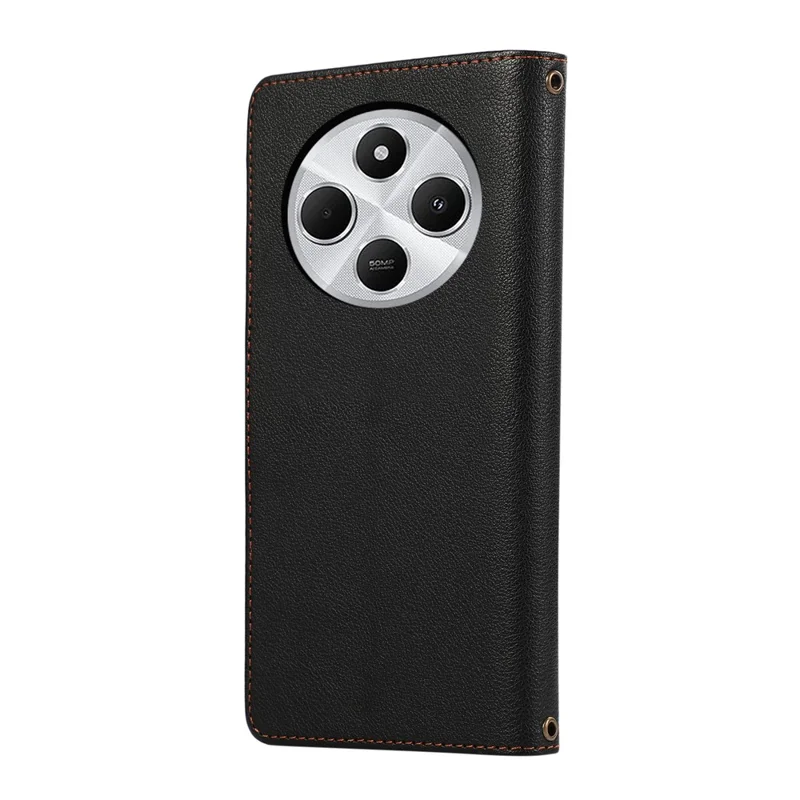 Lederhülle für Xiaomi Redmi 14C 4G / A3 Pro 4G / A4 5G / 14R 5G / Poco C75 4G / Poco M7 5G mit mehreren Kartenfächern und Reißverschlussinklusive Handschlaufe - Schwarz