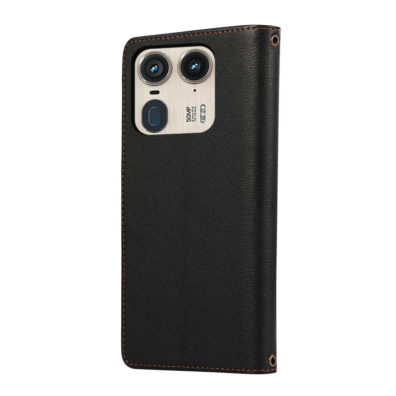 Cover per Motorola Edge 50 Ultra 5G con Multitasche per Carte, Cerniera in Pelle, Cinturino da Polso - Nero