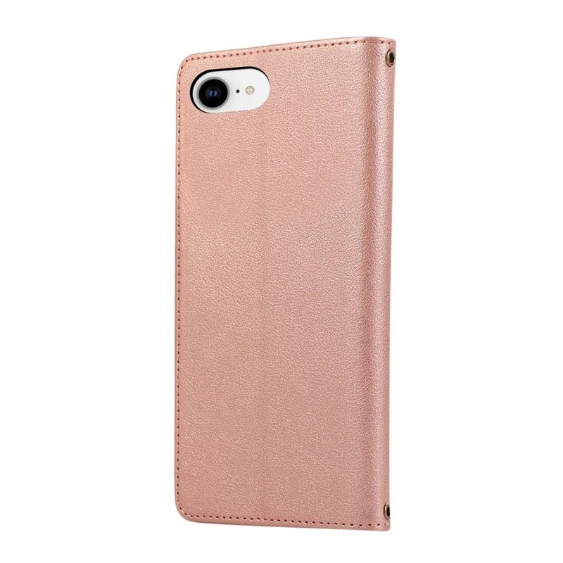 For iPhone 17e / 16e Case Multi Card Slots Zipper Leather Phone Cover with Wrist Strap - Rose Gold
