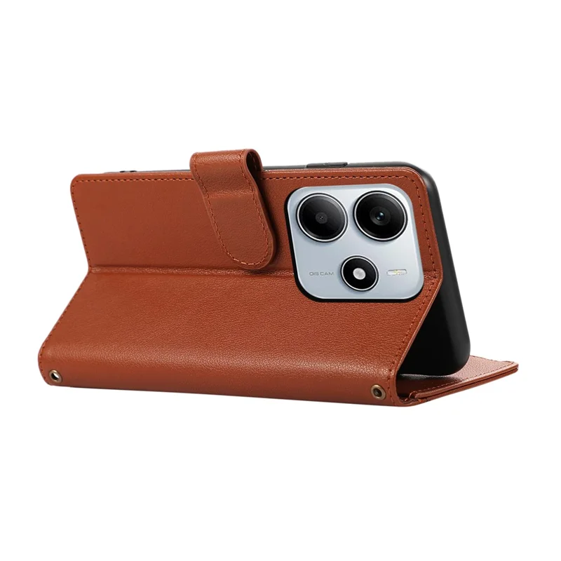 Per Xiaomi Redmi Note 14 4G (163,25 mm) Custodia con slot per più schede, cerniera, custodia in pelle con cinturino da polso - Viola - Marrone