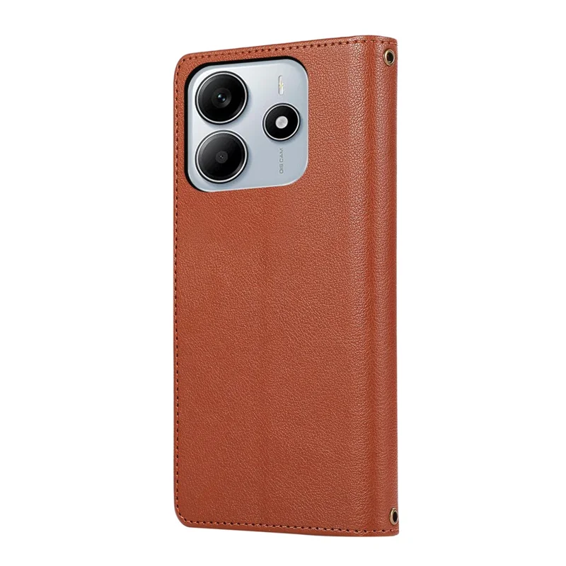 Per Xiaomi Redmi Note 14 4G (163,25 mm) Custodia con slot per più schede, cerniera, custodia in pelle con cinturino da polso - Viola - Marrone
