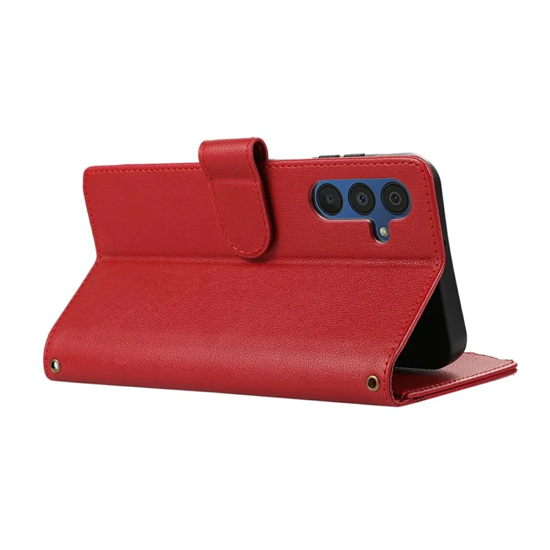 For Samsung Galaxy A55 5G Case Multi Card Slots Zipper Leather Phone Cover with Wrist Strap - Red