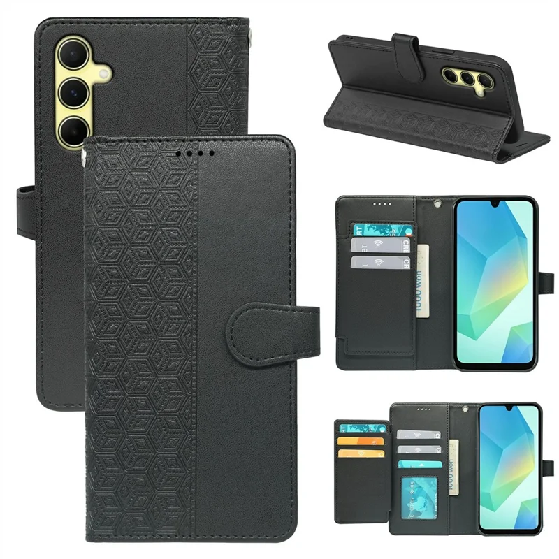 Zwart hoesje voor Samsung Galaxy A17 5G / A17 4G met 9 kaartslots en ruitpatroon van PU-leer