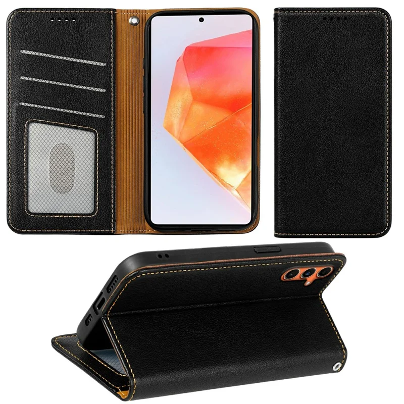Cover a portafoglio per Samsung Galaxy A17 con blocco RFID, in pelle, chiusura magnetica forte - Nero