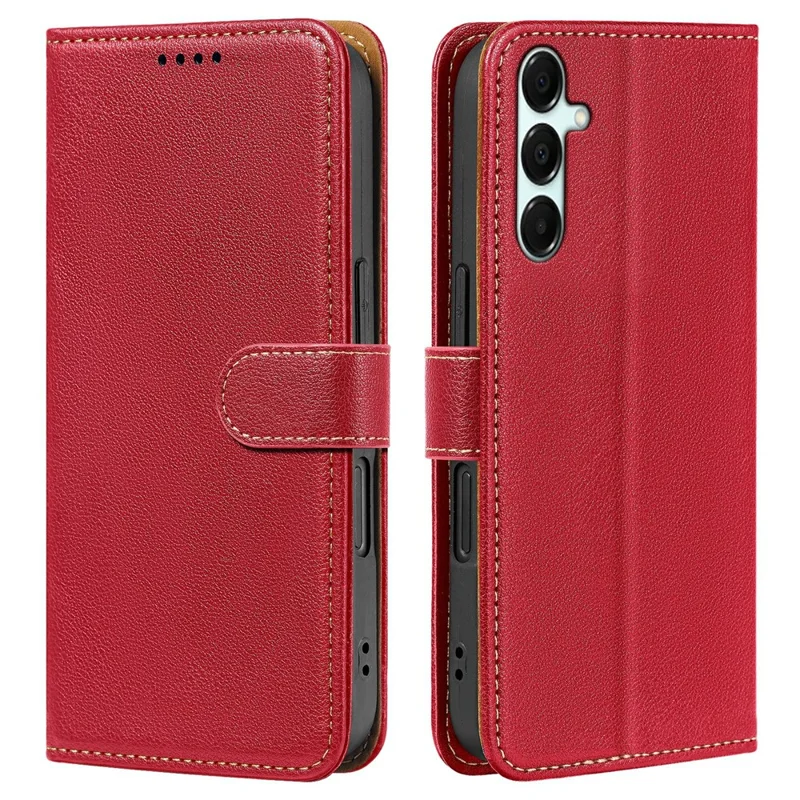Funda para Samsung Galaxy A17 con bloqueo RFID, cartera de cuero con textura de lichi, cierre magnético - Rojo