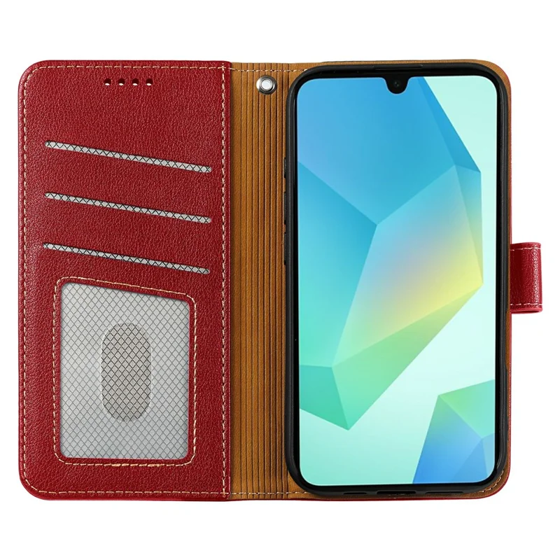 Funda para Samsung Galaxy A17 con bloqueo RFID, cartera de cuero con textura de lichi, cierre magnético - Rojo