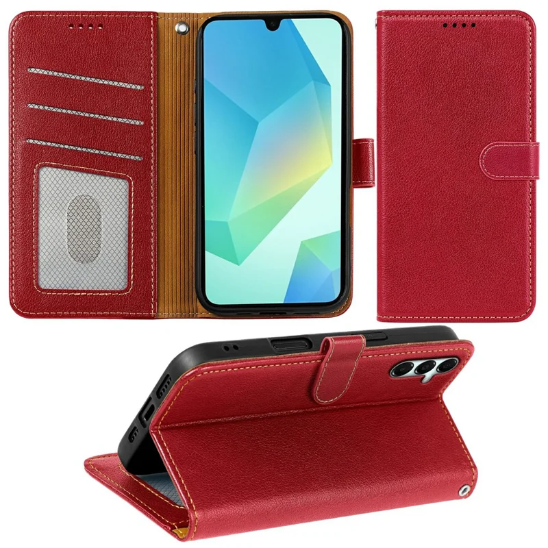Funda para Samsung Galaxy A17 con bloqueo RFID, cartera de cuero con textura de lichi, cierre magnético - Rojo