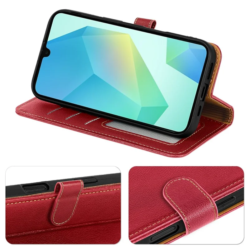 Funda para Samsung Galaxy A17 con bloqueo RFID, cartera de cuero con textura de lichi, cierre magnético - Rojo