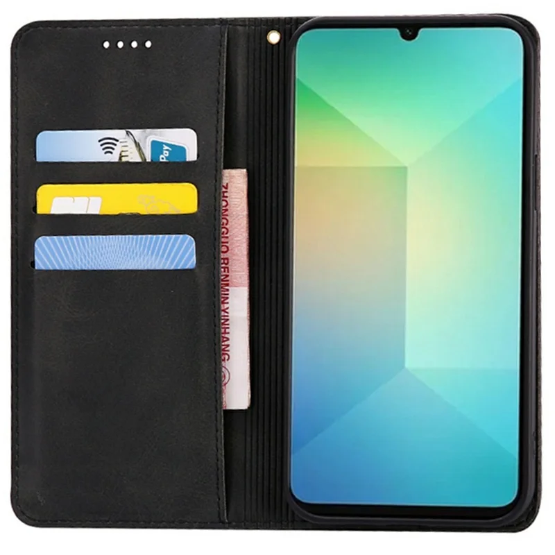 Cover a portafoglio per Samsung Galaxy A07 in pelle di vitello con chiusura magnetica nascosta - Nero
