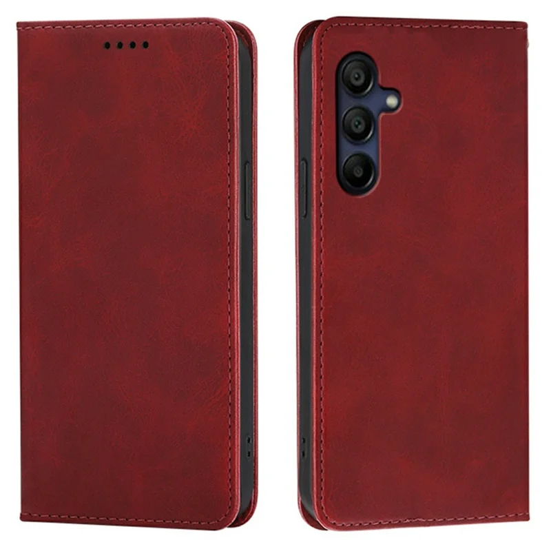 For Samsung Galaxy A17 5G Case Wallet Calf Texture Leather Phone Cover with Hidden Magnetic Closure - Red