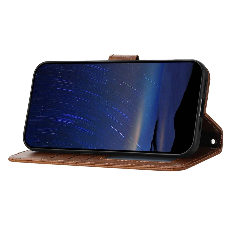 For iPhone 17 Case Zipper Pocket Wallet Leather Phone Cover with Wrist Strap - Brown