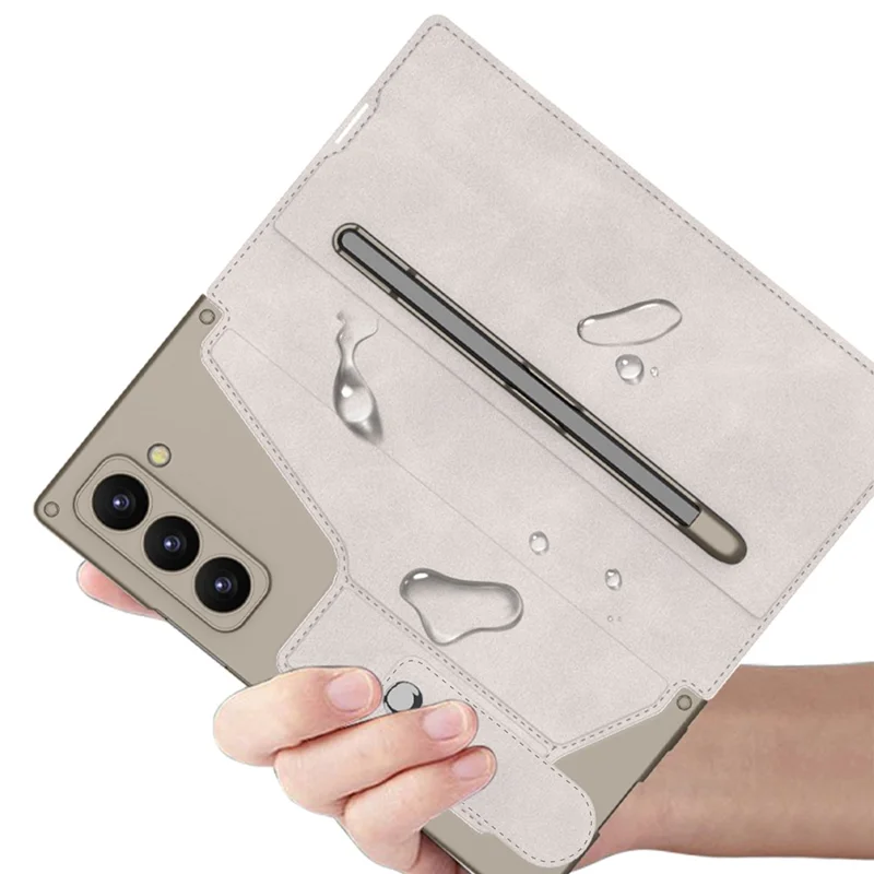 GKK Pour Samsung Galaxy Z Fold7 5G Étui avec Support et Emplacement pour Stylo, Coque de Téléphone PC+PU avec Film de Protection - Gris Titane