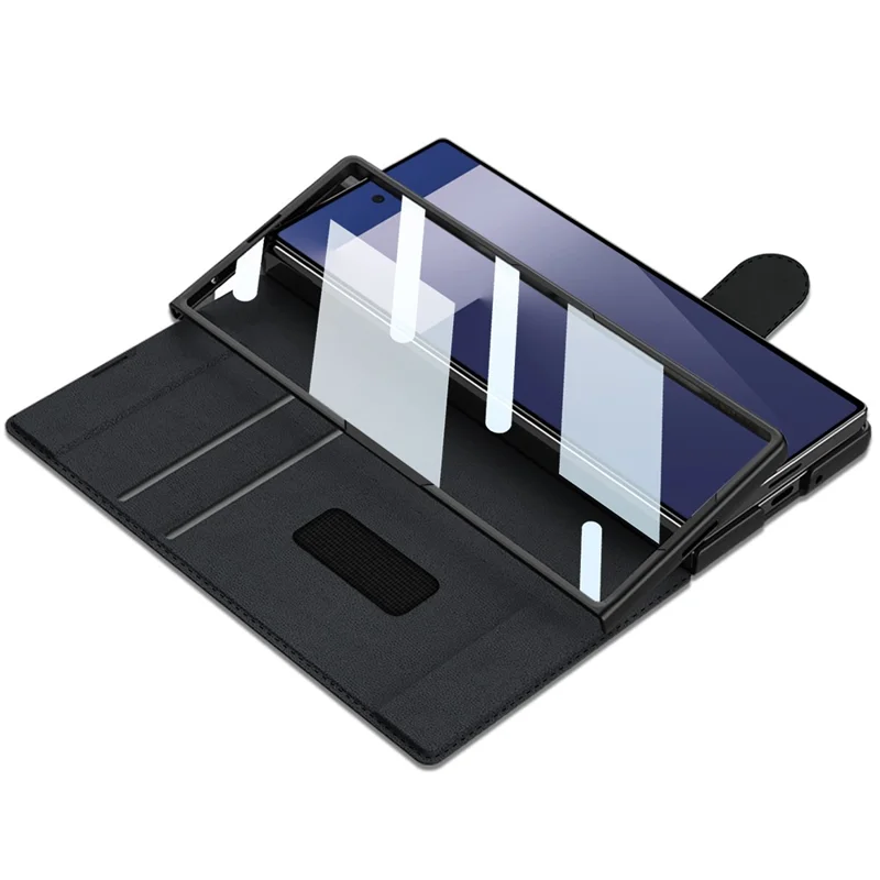 GKK Pour Samsung Galaxy Z Fold7 5G Étui avec Support et Emplacement pour Stylo, Coque de Téléphone PC+PU avec Film de Protection - Gris Titane
