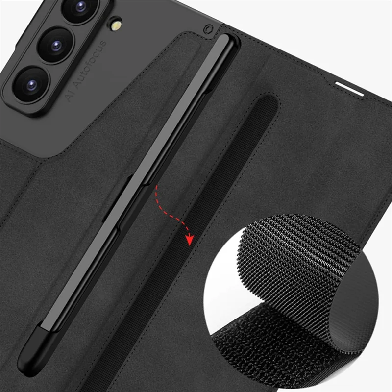 GKK Pour Samsung Galaxy Z Fold7 5G Étui avec Support et Emplacement pour Stylo, Coque de Téléphone PC+PU avec Film de Protection - Gris Titane
