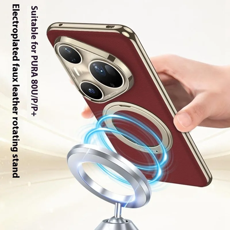 Capa GKK para Huawei Pura 80 Ultra / 80 Pro / 80 Pro+ com Suporte, Case Magnético de PC + TPU + PU com Revestimento Eletrolítico - Vermelho