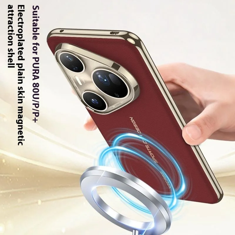 Étui Magnétique GKK pour Huawei Pura 80 Ultra / 80 Pro / 80 Pro+ Électroplaqué PU + TPU + PC - Rouge