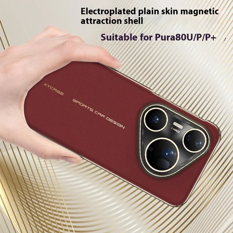 Étui Magnétique GKK pour Huawei Pura 80 Ultra / 80 Pro / 80 Pro+ Électroplaqué PU + TPU + PC - Rouge