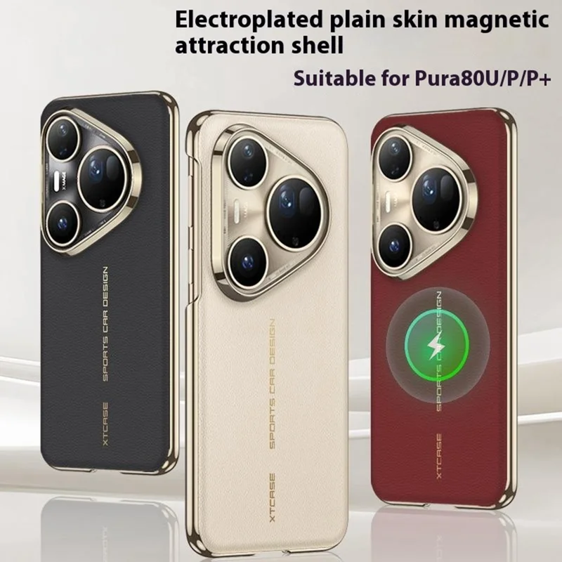 Étui Magnétique GKK pour Huawei Pura 80 Ultra / 80 Pro / 80 Pro+ Électroplaqué PU + TPU + PC - Rouge