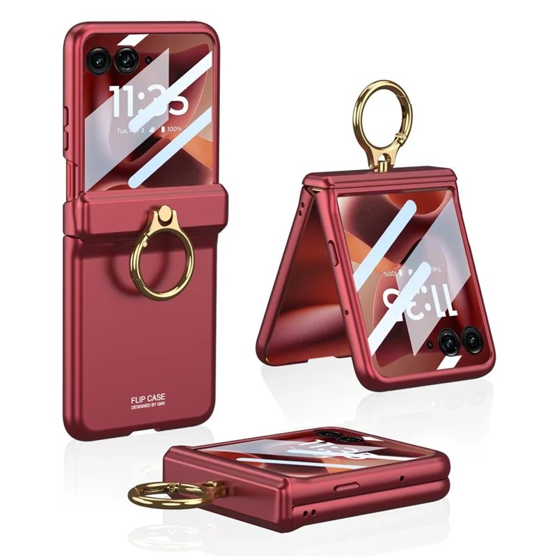 GKK Pour Motorola Razr 60 Ultra 5G Coque de Téléphone Rigide avec Béquille, Protection Charnière Magnétique avec Film de Protection pour Petit Écran - Rouge