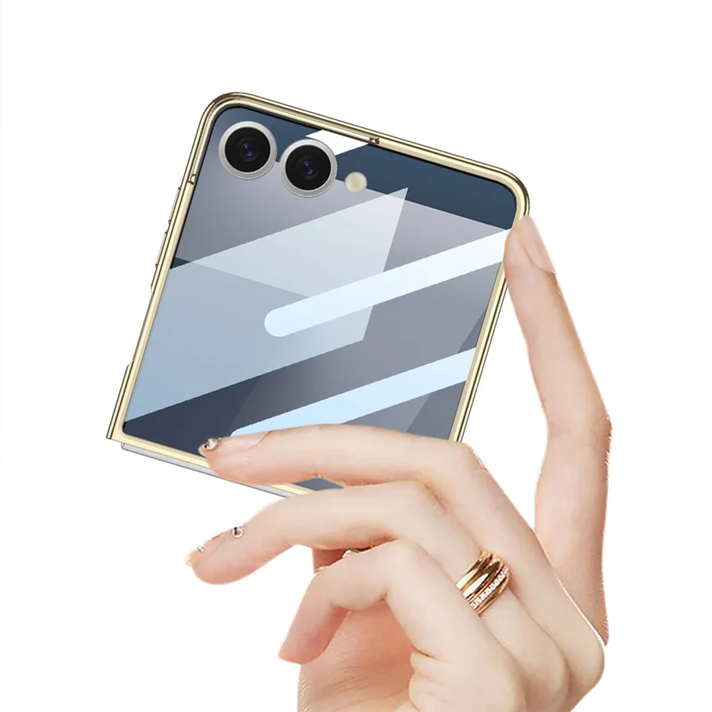 GKK For Samsung Galaxy Z Flip7 5G Case Electroplating Hard PC Tempered Glass Phone Cover with Screen Film - Champagne Gold