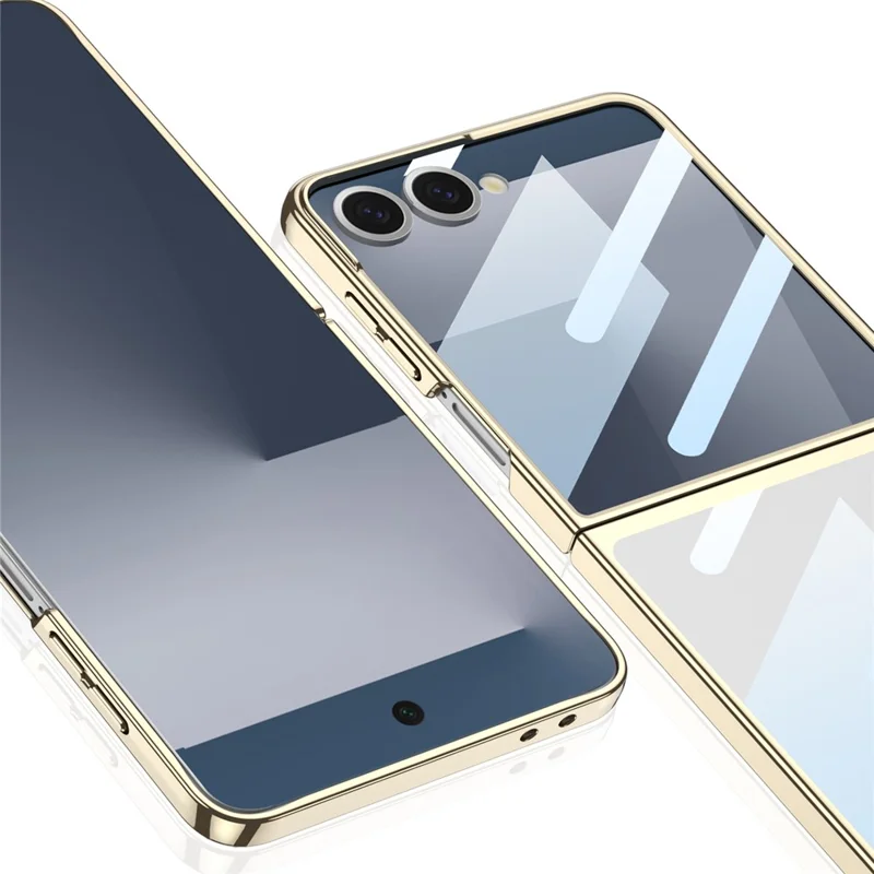 GKK For Samsung Galaxy Z Flip7 5G Case Electroplating Hard PC Tempered Glass Phone Cover with Screen Film - Champagne Gold