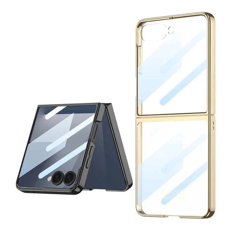 GKK For Samsung Galaxy Z Flip7 5G Case Electroplating Hard PC Tempered Glass Phone Cover with Screen Film - Champagne Gold