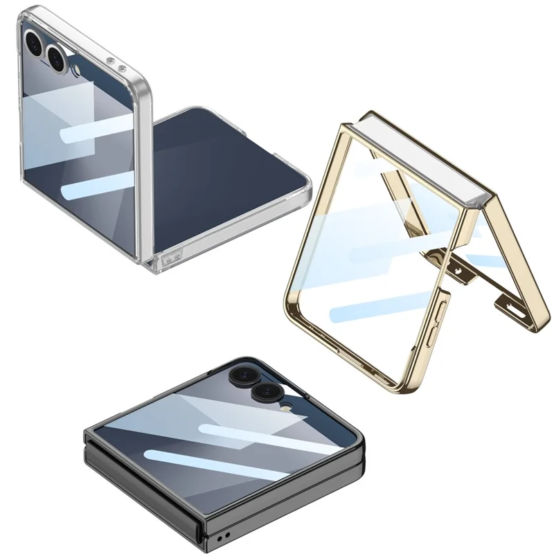 GKK For Samsung Galaxy Z Flip7 5G Case Electroplating Hard PC Tempered Glass Phone Cover with Screen Film - Champagne Gold